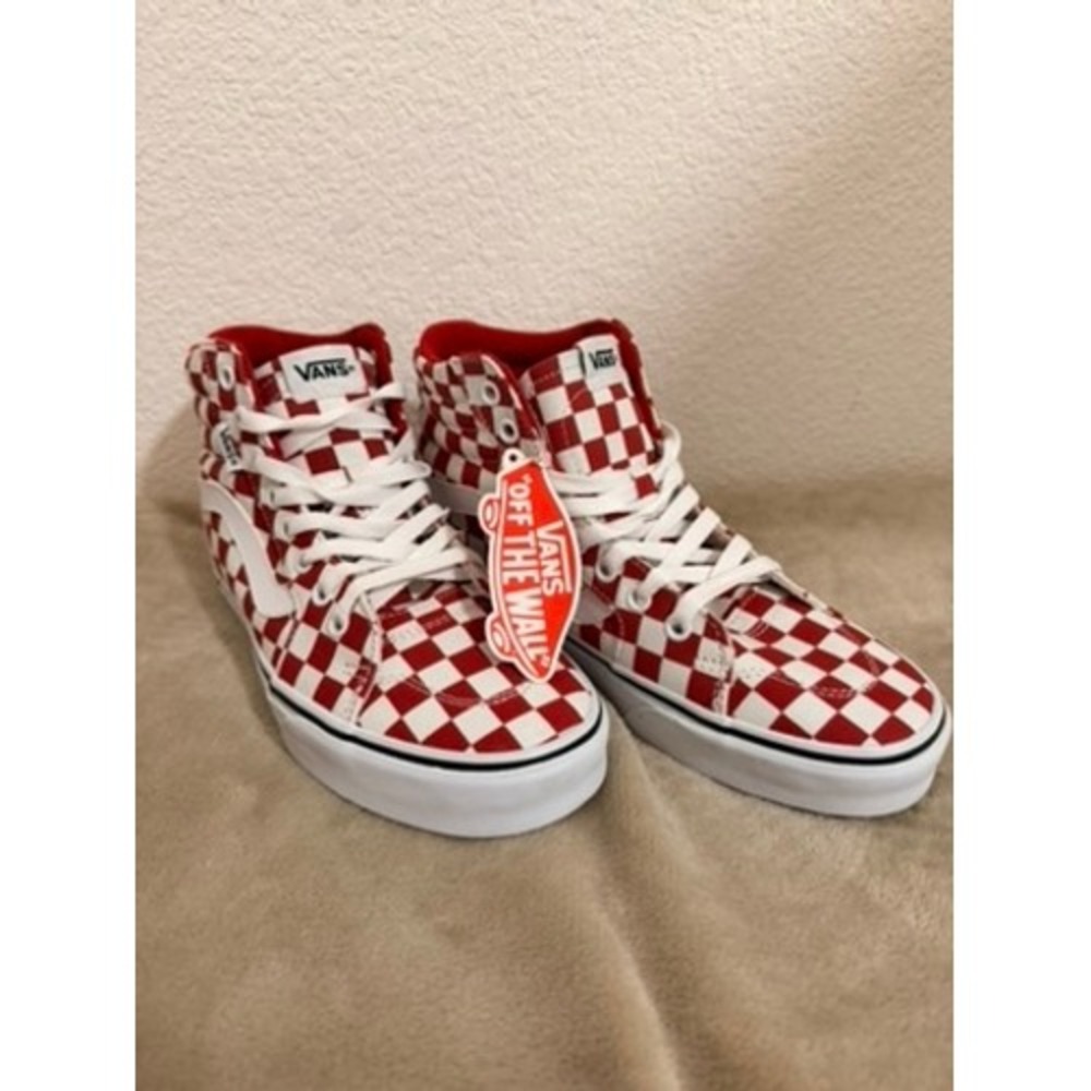 NWT Vans Sk8-Hi Red White Checkerboard High Top Sneakers Women 8